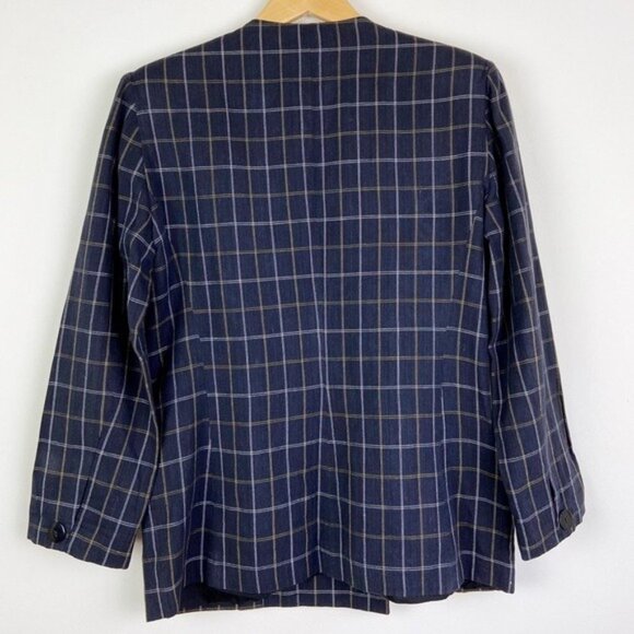 Vintage 90's Linen-Blend Plaid Double Breasted Blazer - Picture 12 of 13